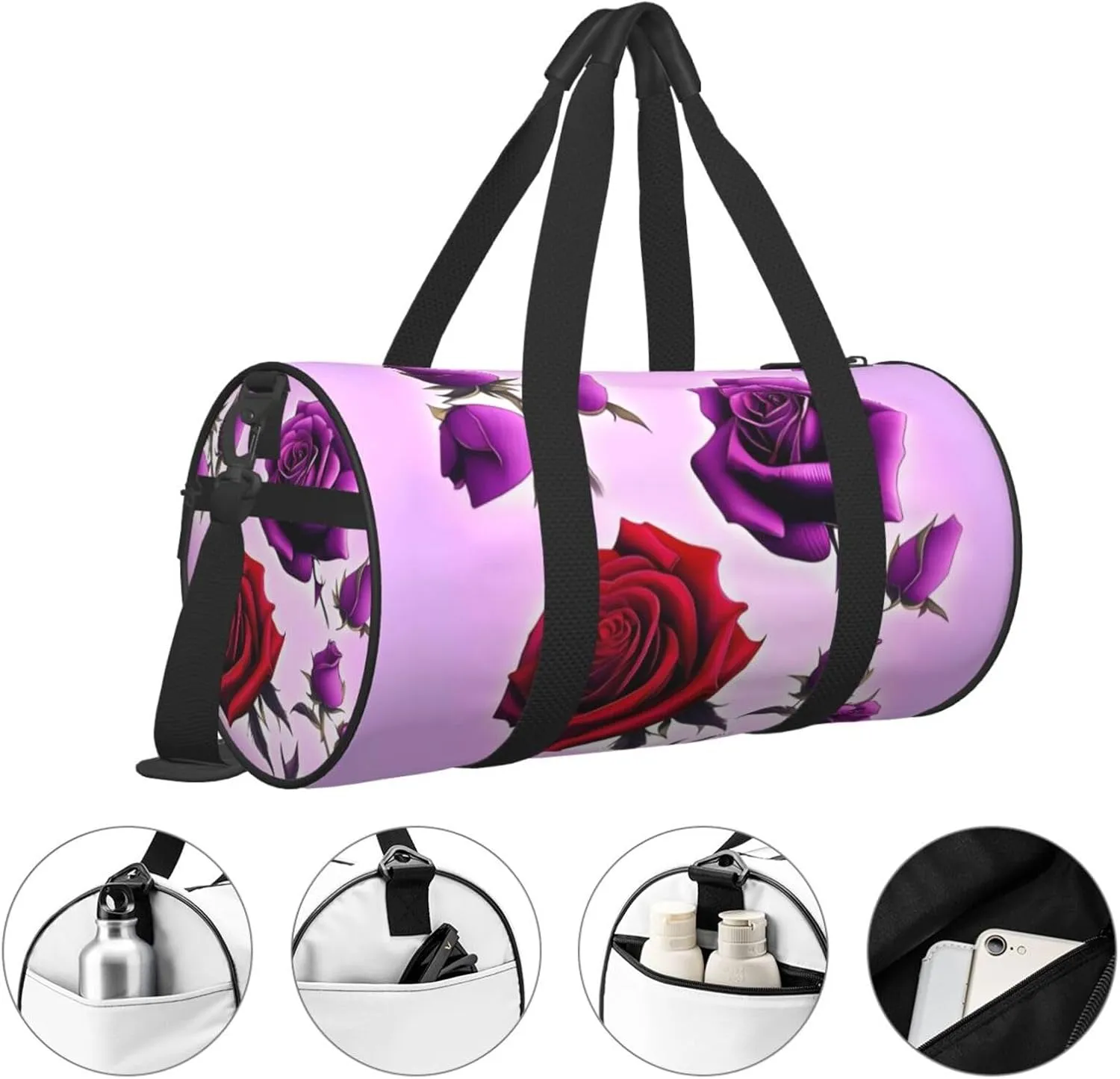 Travel Bag For Women,Red And Purple Roses Print Personal Item Duffle Bags,Weekend Travel Duffel Tote Bag,Travel Sport Gym Bag For Men,Airplane Travel Essentials For Flying