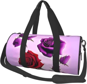 Travel Bag For Women,Red And Purple Roses Print Personal Item Duffle Bags,Weekend Travel Duffel Tote Bag,Travel Sport Gym Bag For Men,Airplane Travel Essentials For Flying