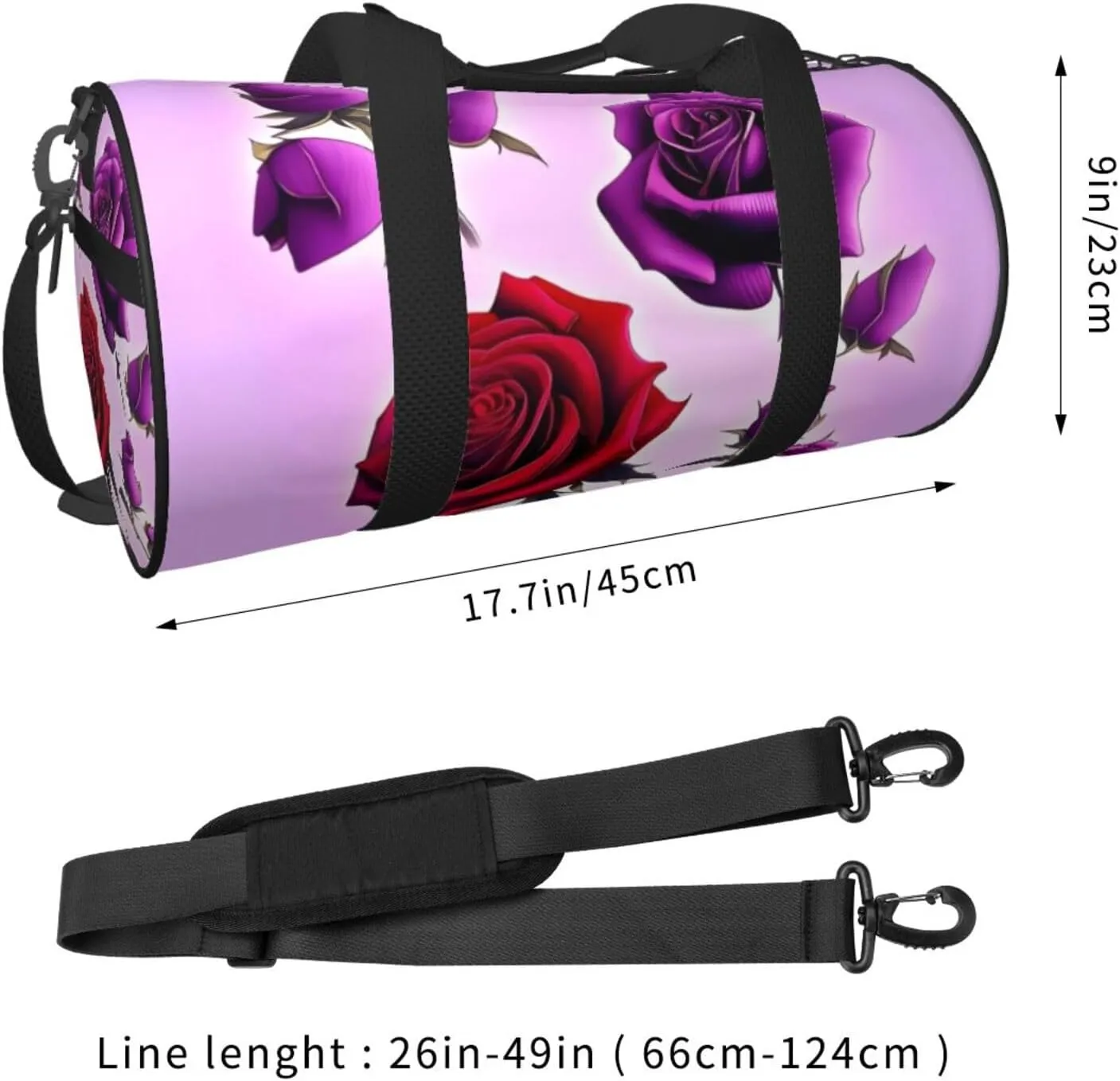 Travel Bag For Women,Red And Purple Roses Print Personal Item Duffle Bags,Weekend Travel Duffel Tote Bag,Travel Sport Gym Bag For Men,Airplane Travel Essentials For Flying