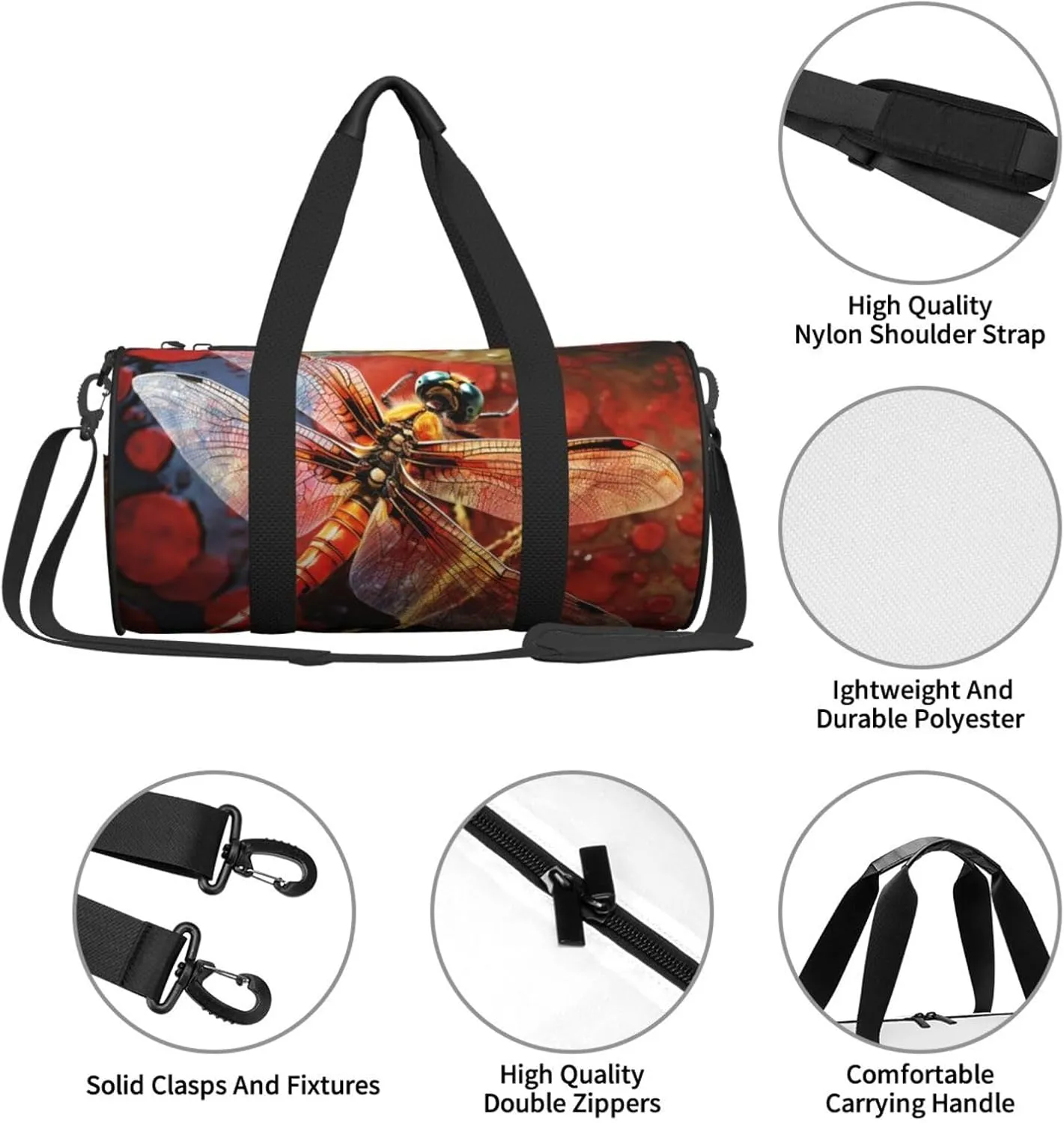 Travel Bag For Women,Red Dragonfly Print Personal Item Duffle Bags,Weekend Travel Duffel Tote Bag,Travel Sport Gym Bag For Men,Airplane Travel Essentials For Flying