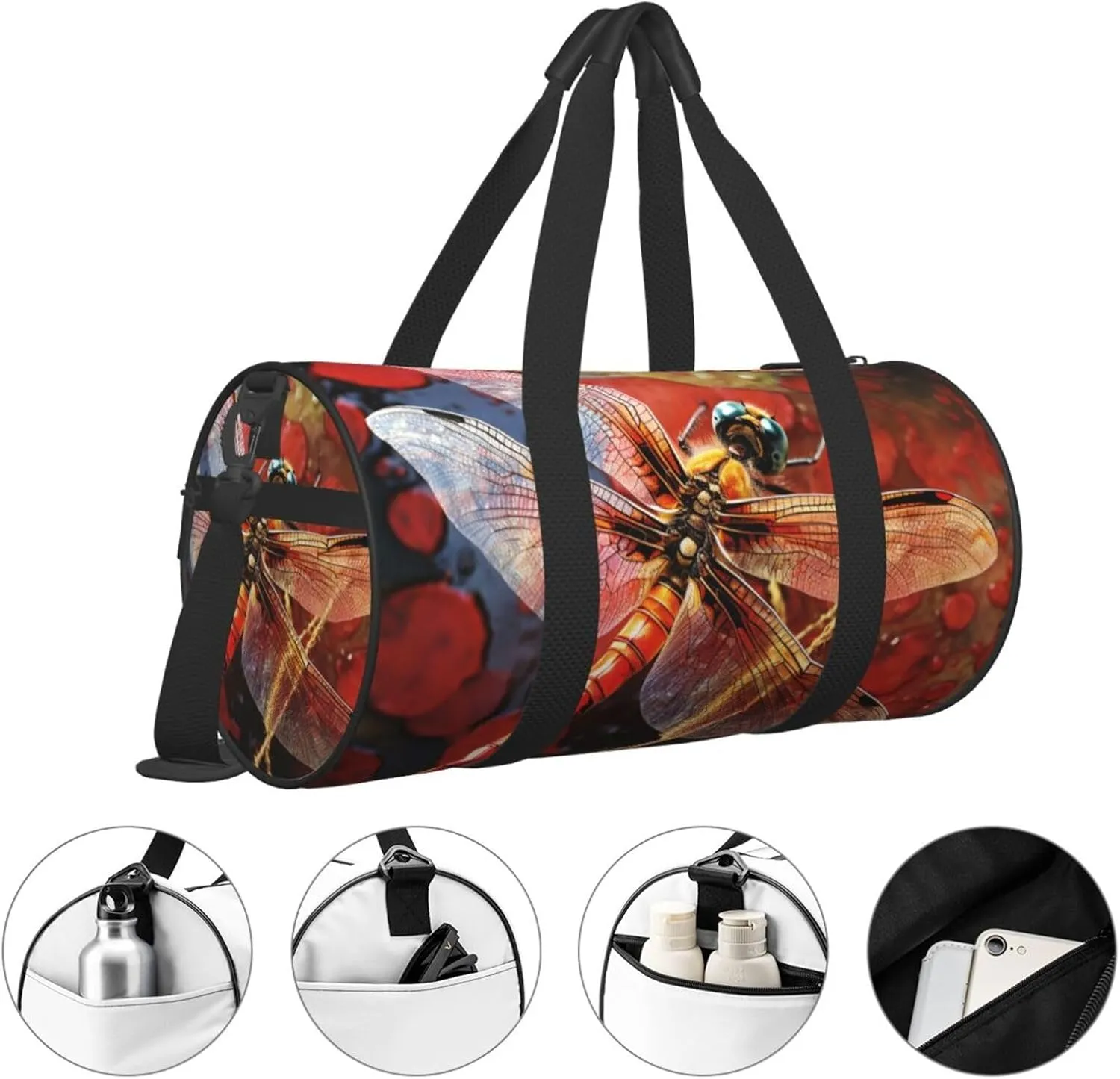 Travel Bag For Women,Red Dragonfly Print Personal Item Duffle Bags,Weekend Travel Duffel Tote Bag,Travel Sport Gym Bag For Men,Airplane Travel Essentials For Flying