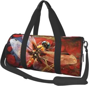 Travel Bag For Women,Red Dragonfly Print Personal Item Duffle Bags,Weekend Travel Duffel Tote Bag,Travel Sport Gym Bag For Men,Airplane Travel Essentials For Flying