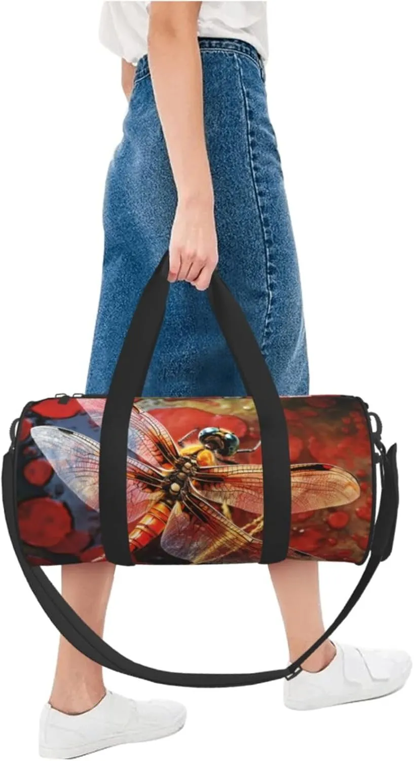 Travel Bag For Women,Red Dragonfly Print Personal Item Duffle Bags,Weekend Travel Duffel Tote Bag,Travel Sport Gym Bag For Men,Airplane Travel Essentials For Flying
