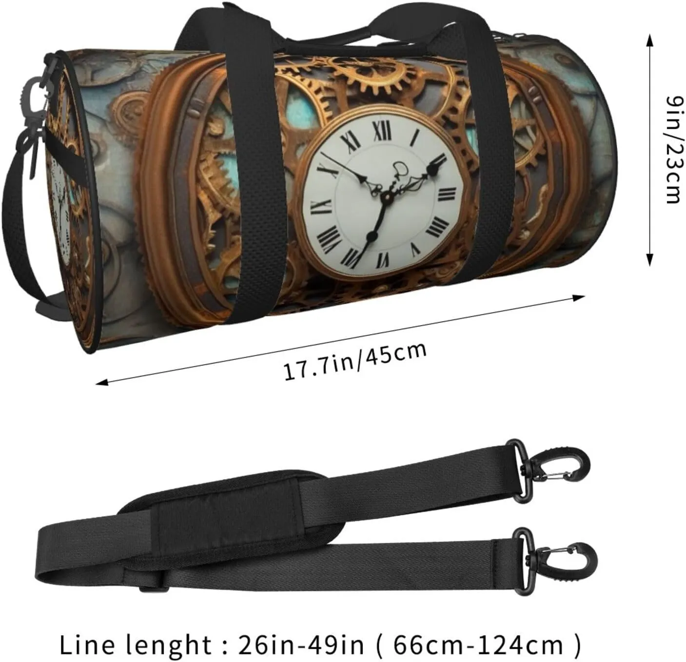 Travel Bag For Women,Rusty Steampunk Clock Print Personal Item Duffle Bags,Weekend Travel Duffel Tote Bag,Travel Sport Gym Bag For Men,Airplane Travel Essentials For Flying