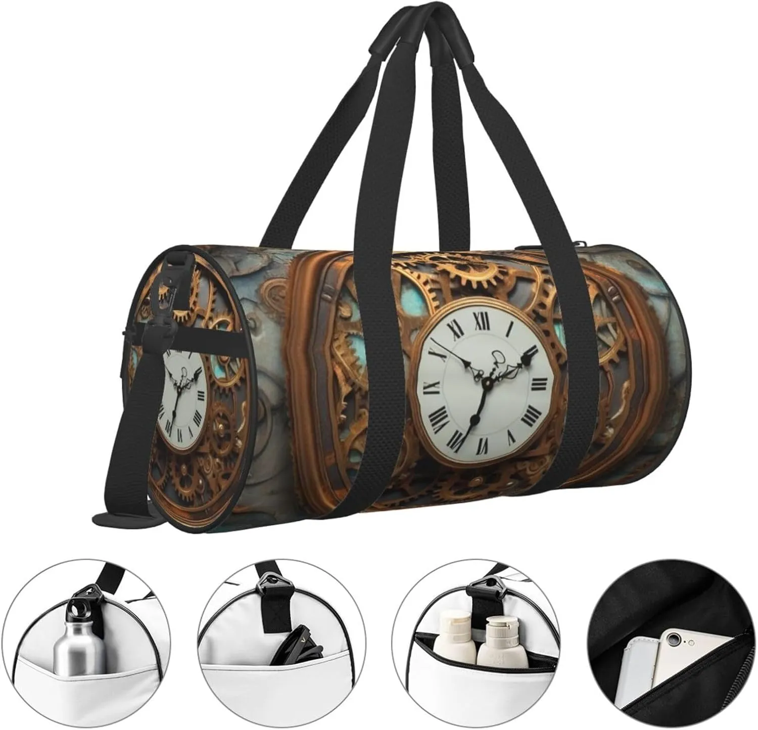 Travel Bag For Women,Rusty Steampunk Clock Print Personal Item Duffle Bags,Weekend Travel Duffel Tote Bag,Travel Sport Gym Bag For Men,Airplane Travel Essentials For Flying