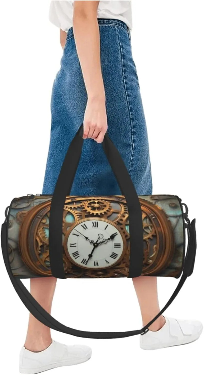 Travel Bag For Women,Rusty Steampunk Clock Print Personal Item Duffle Bags,Weekend Travel Duffel Tote Bag,Travel Sport Gym Bag For Men,Airplane Travel Essentials For Flying