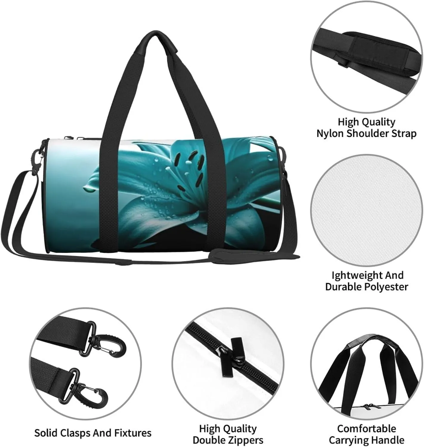 Travel Bag For Women,Teal Lily Print Personal Item Duffle Bags,Weekend Travel Duffel Tote Bag,Travel Sport Gym Bag For Men,Airplane Travel Essentials For Flying