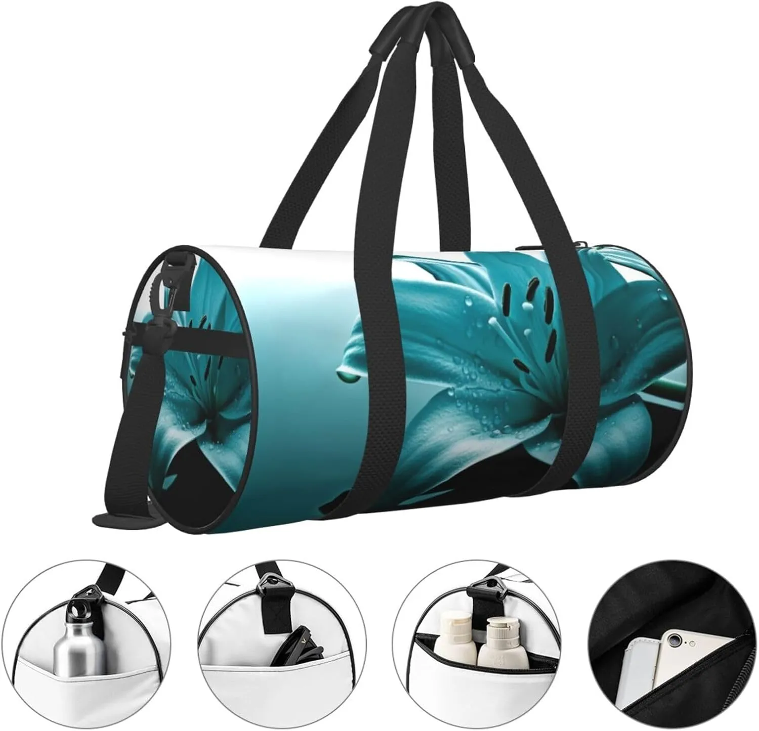 Travel Bag For Women,Teal Lily Print Personal Item Duffle Bags,Weekend Travel Duffel Tote Bag,Travel Sport Gym Bag For Men,Airplane Travel Essentials For Flying