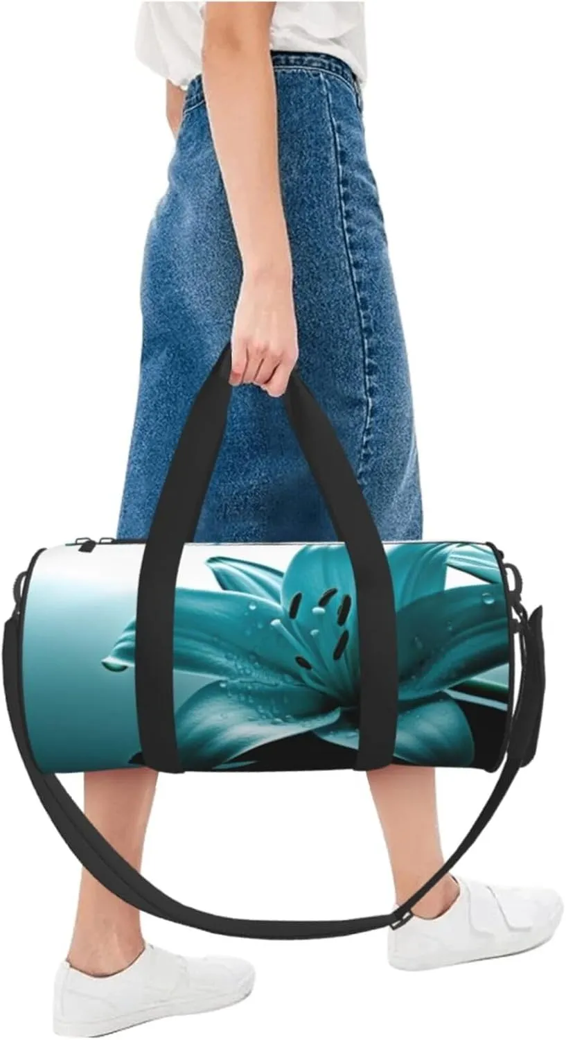 Travel Bag For Women,Teal Lily Print Personal Item Duffle Bags,Weekend Travel Duffel Tote Bag,Travel Sport Gym Bag For Men,Airplane Travel Essentials For Flying