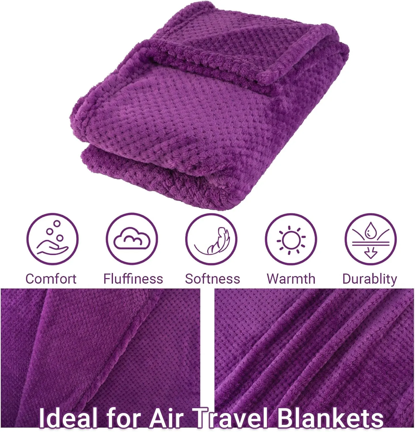 Travel Blanket Pillow-Premium Soft 2 in 1 Airplane Blanket for Long Trips Essentials with Bag Pillowcase, Hand Luggage Sleeve and Backpack Clip (Violet)