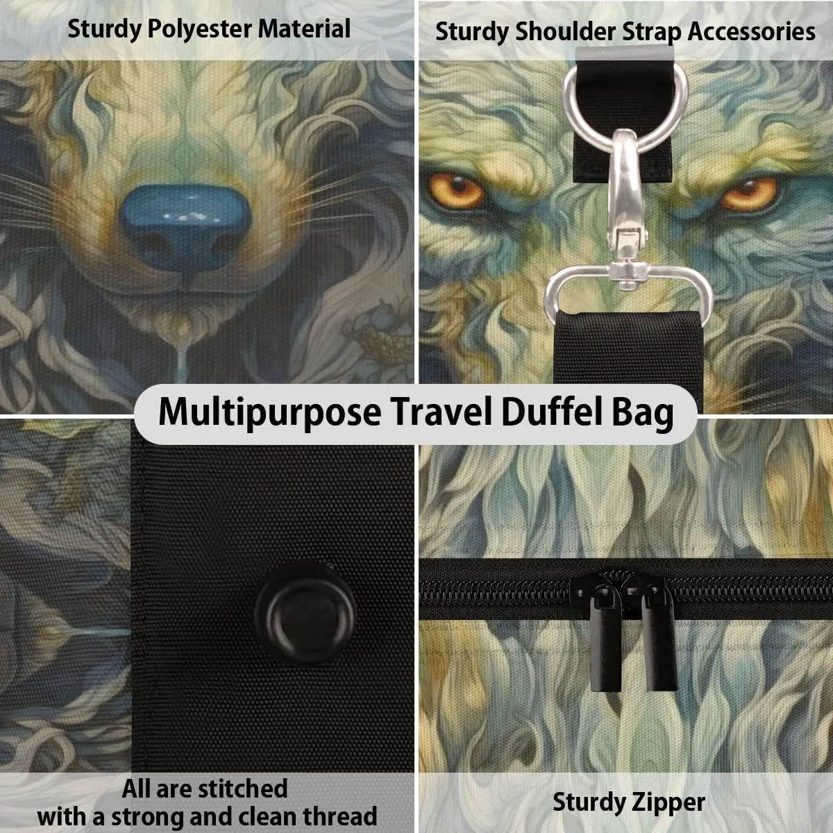 Travel Duffel Bag, Boho Animal Wolf Sports Tote Gym Bag Foldable Western Aztec Weekender Bag Carry on Luggage Handle Bag Overnight Shoulder Bag for Women Men,A-1079