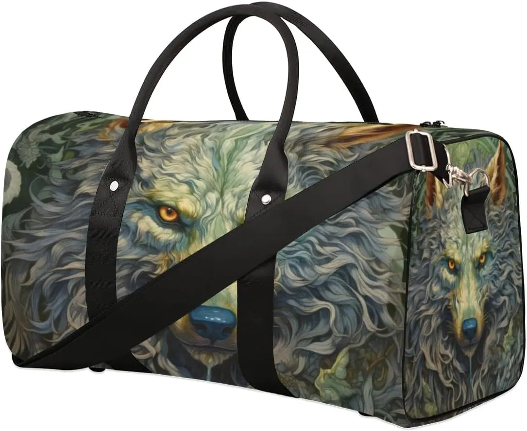 Travel Duffel Bag, Boho Animal Wolf Sports Tote Gym Bag Foldable Western Aztec Weekender Bag Carry on Luggage Handle Bag Overnight Shoulder Bag for Women Men,A-1079