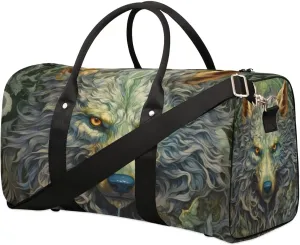 Travel Duffel Bag, Boho Animal Wolf Sports Tote Gym Bag Foldable Western Aztec Weekender Bag Carry on Luggage Handle Bag Overnight Shoulder Bag for Women Men,A-1079