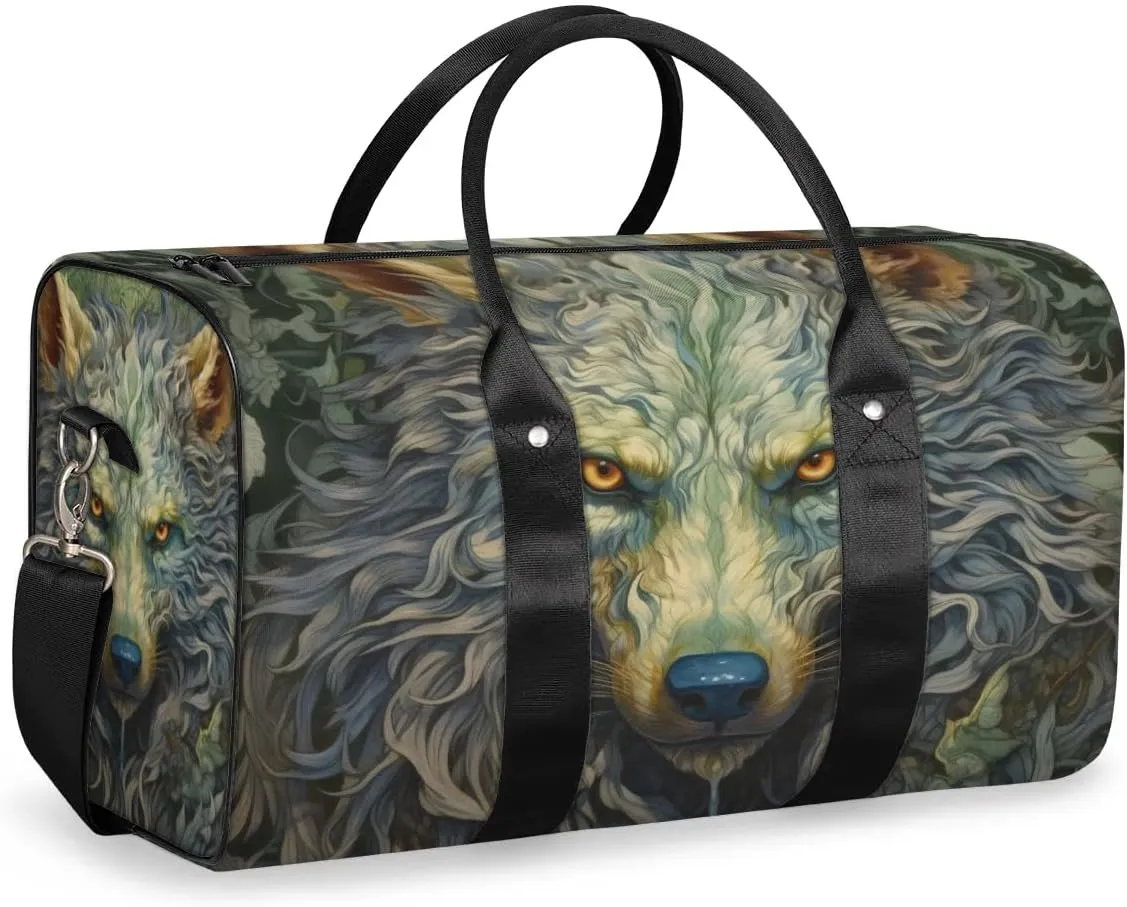 Travel Duffel Bag, Boho Animal Wolf Sports Tote Gym Bag Foldable Western Aztec Weekender Bag Carry on Luggage Handle Bag Overnight Shoulder Bag for Women Men,A-1079