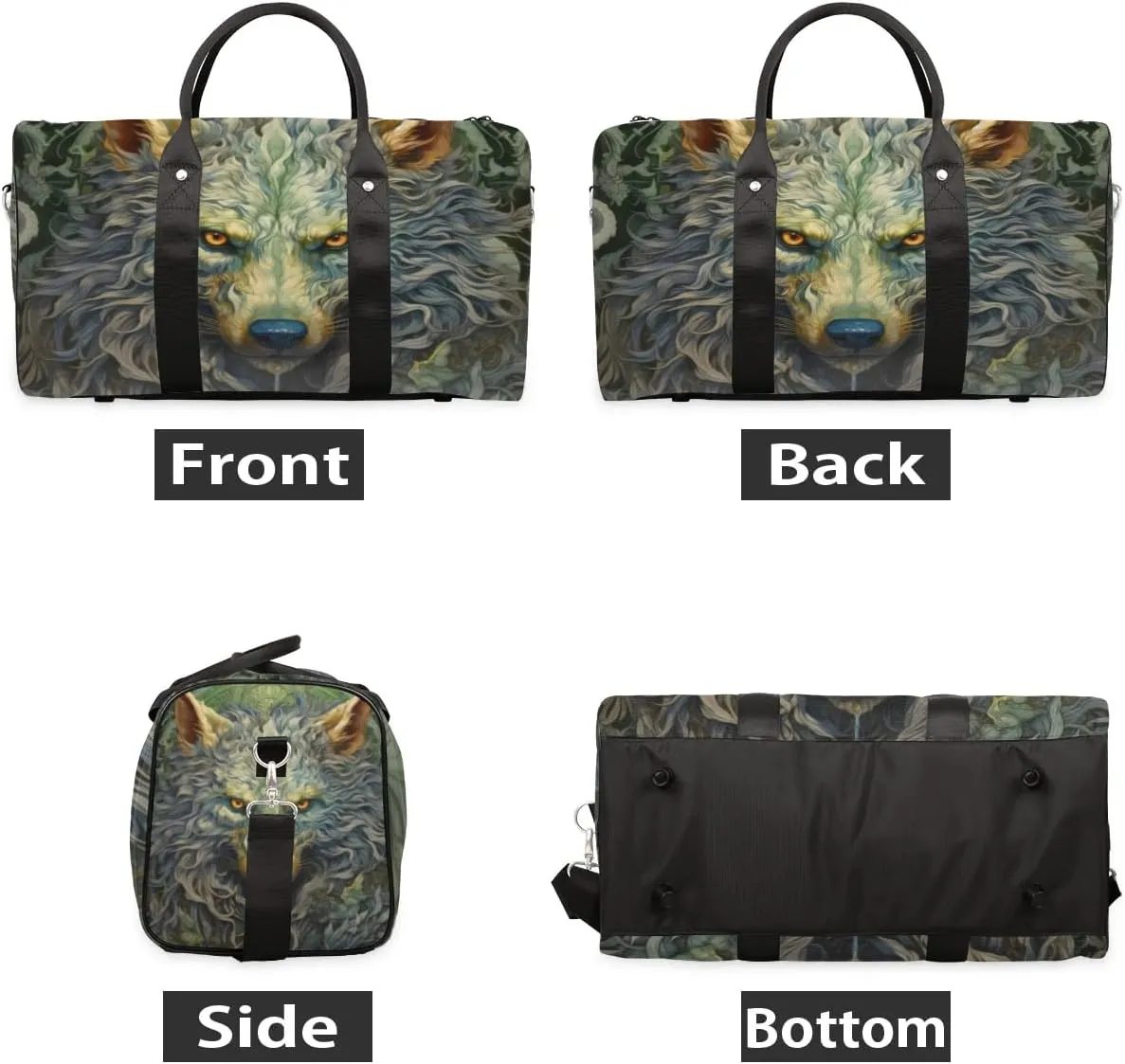 Travel Duffel Bag, Boho Animal Wolf Sports Tote Gym Bag Foldable Western Aztec Weekender Bag Carry on Luggage Handle Bag Overnight Shoulder Bag for Women Men,A-1079
