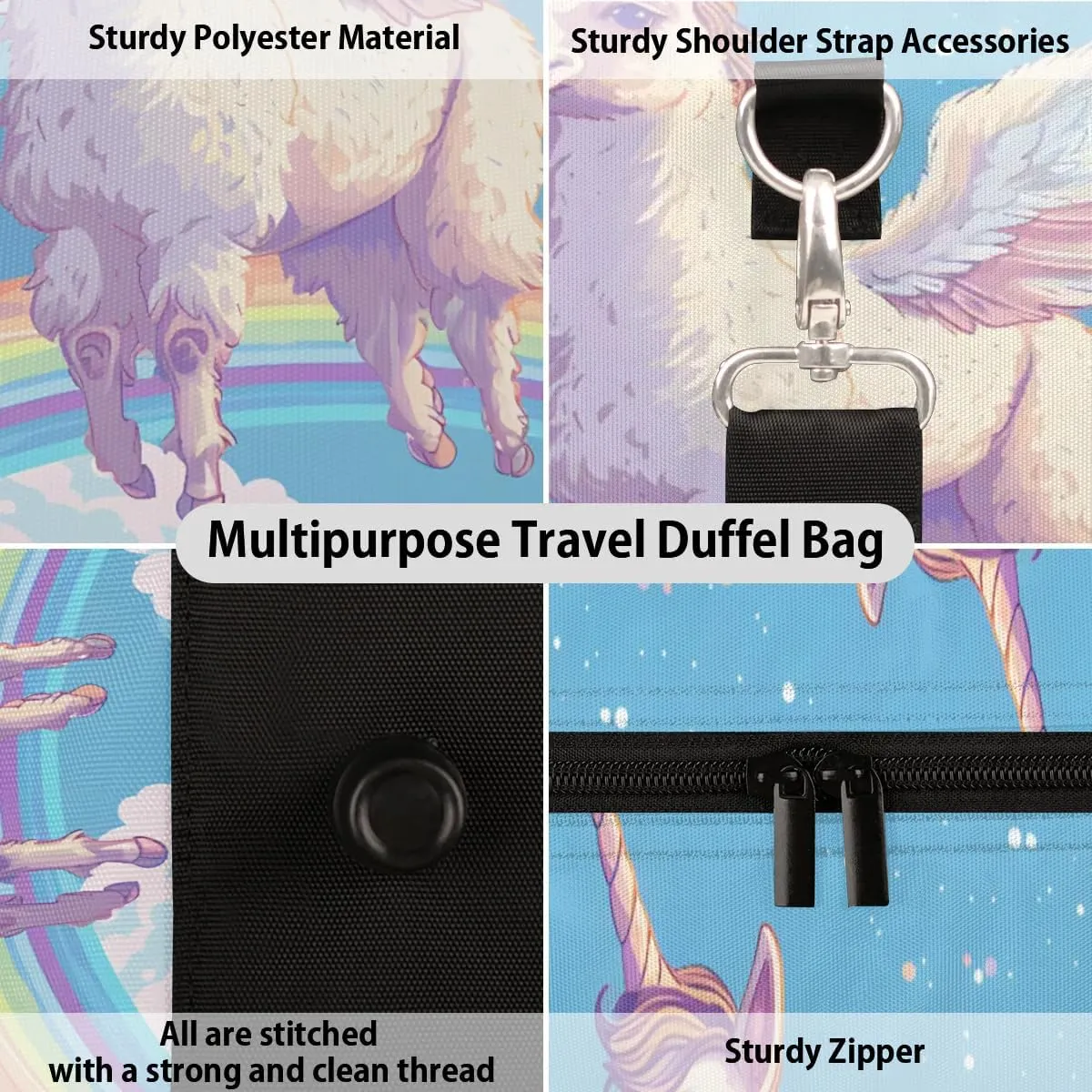 Travel Duffel Bag, Cute Animal Unicorn Alpaca Rainbow Sports Tote Gym Bag Foldable Western Aztec Weekender Bag Carry on Luggage Handle Bag Overnight Shoulder Bag for Women Men,A-1706