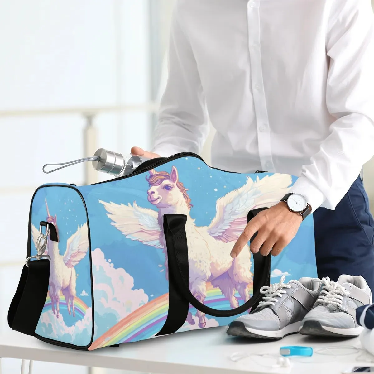 Travel Duffel Bag, Cute Animal Unicorn Alpaca Rainbow Sports Tote Gym Bag Foldable Western Aztec Weekender Bag Carry on Luggage Handle Bag Overnight Shoulder Bag for Women Men,A-1706