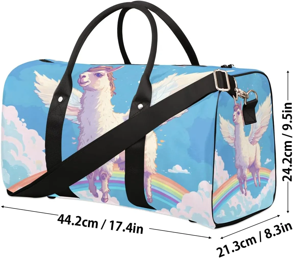 Travel Duffel Bag, Cute Animal Unicorn Alpaca Rainbow Sports Tote Gym Bag Foldable Western Aztec Weekender Bag Carry on Luggage Handle Bag Overnight Shoulder Bag for Women Men,A-1706