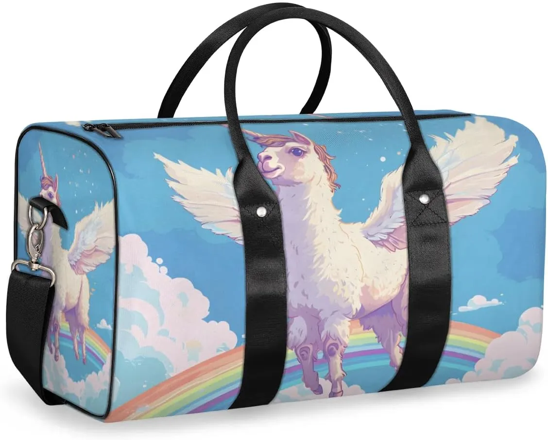 Travel Duffel Bag, Cute Animal Unicorn Alpaca Rainbow Sports Tote Gym Bag Foldable Western Aztec Weekender Bag Carry on Luggage Handle Bag Overnight Shoulder Bag for Women Men,A-1706