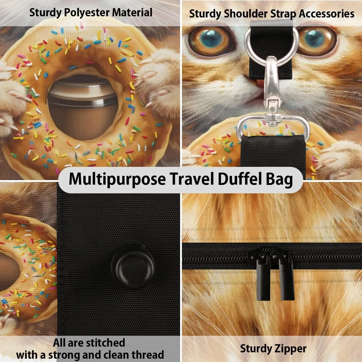 Travel Duffel Bag, Funny Animal Cat Sports Tote Gym Bag Foldable Western Aztec Weekender Bag Carry on Luggage Handle Bag Overnight Shoulder Bag for Women Men,A-1878