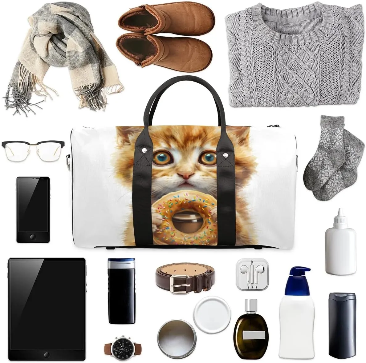 Travel Duffel Bag, Funny Animal Cat Sports Tote Gym Bag Foldable Western Aztec Weekender Bag Carry on Luggage Handle Bag Overnight Shoulder Bag for Women Men,A-1878