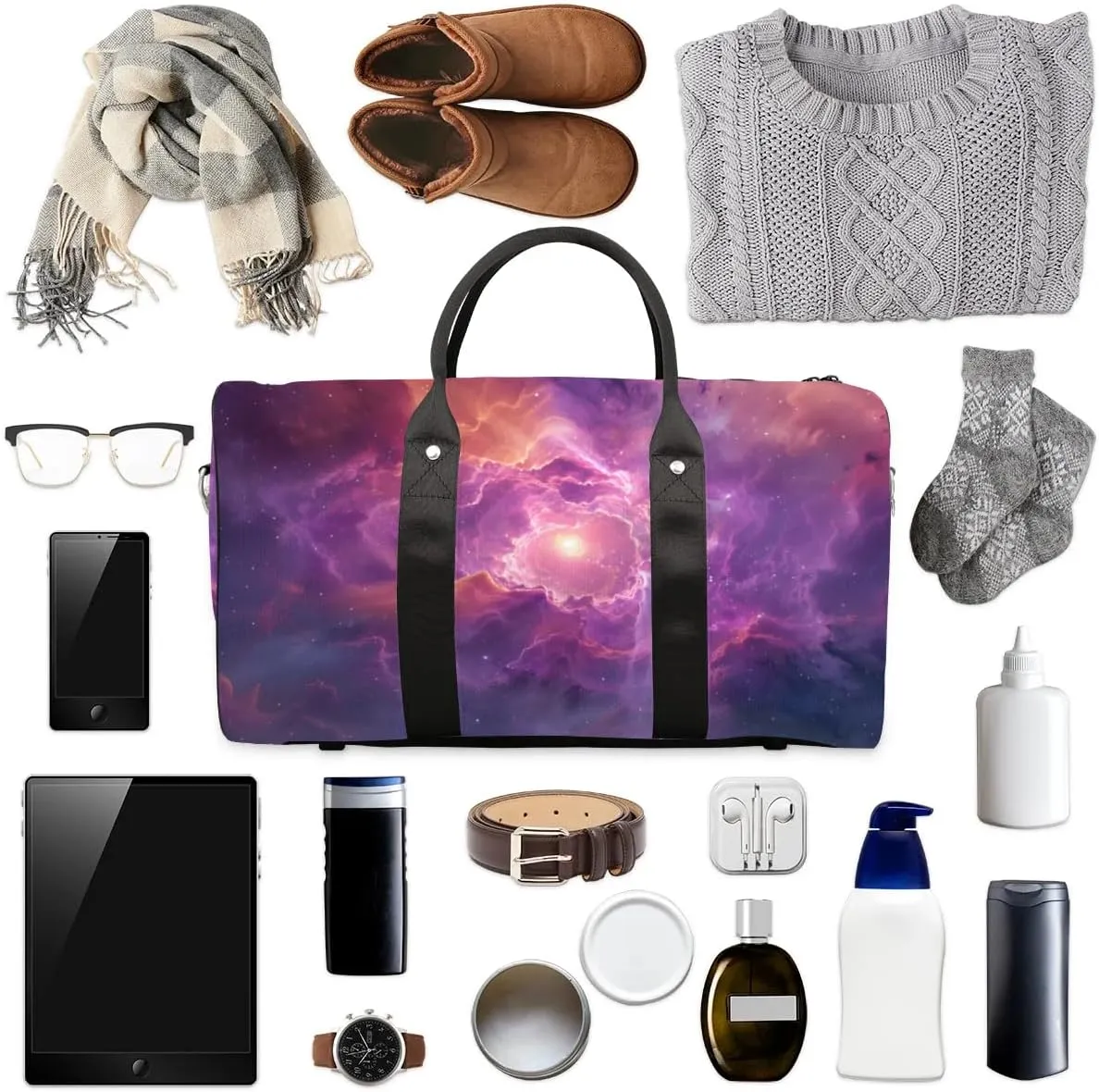 Travel Duffel Bag, Galaxy Universe Space Nebulae Sports Tote Gym Bag Foldable Western Aztec Weekender Bag Carry on Luggage Handle Bag Overnight Shoulder Bag for Women Men,A-003