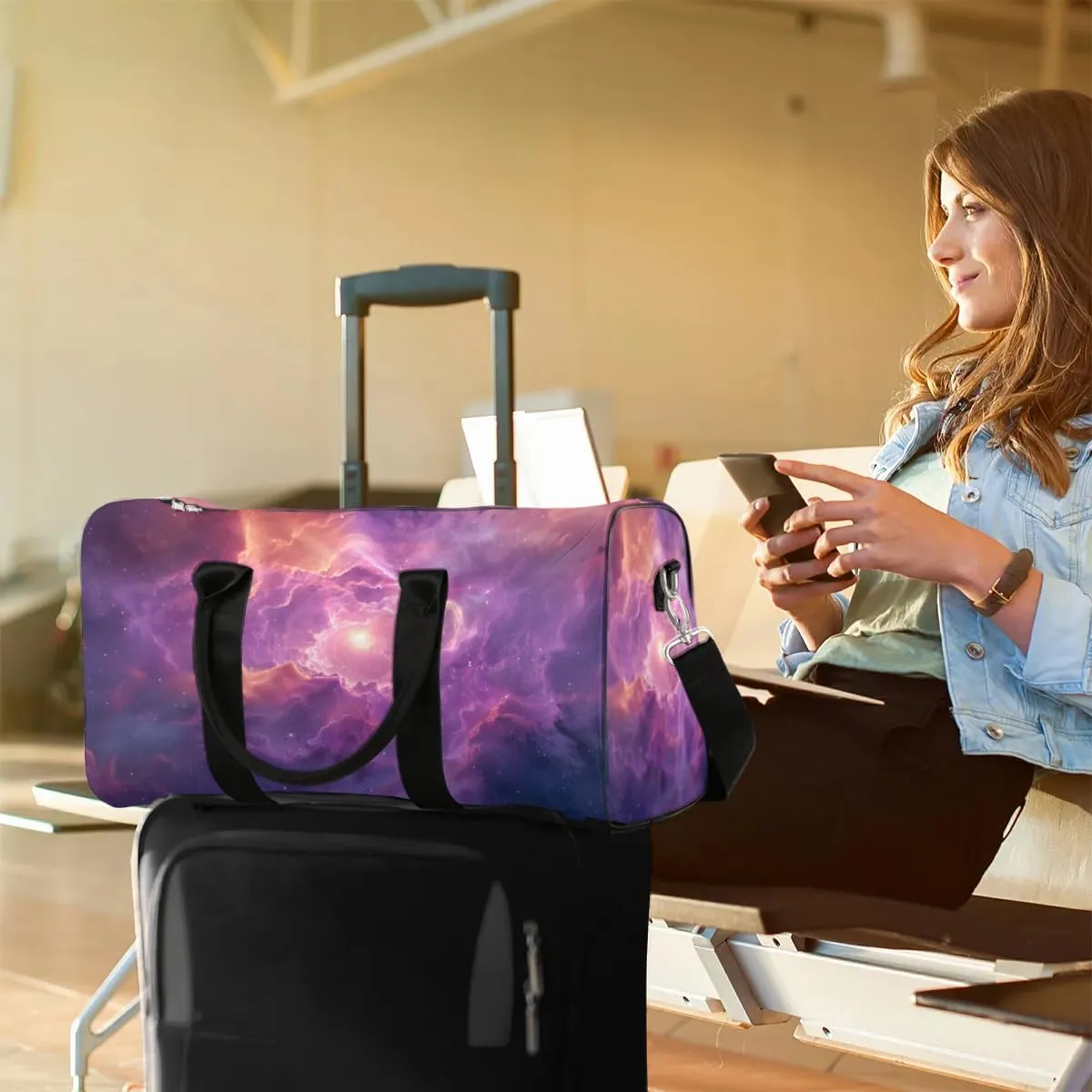 Travel Duffel Bag, Galaxy Universe Space Nebulae Sports Tote Gym Bag Foldable Western Aztec Weekender Bag Carry on Luggage Handle Bag Overnight Shoulder Bag for Women Men,A-003