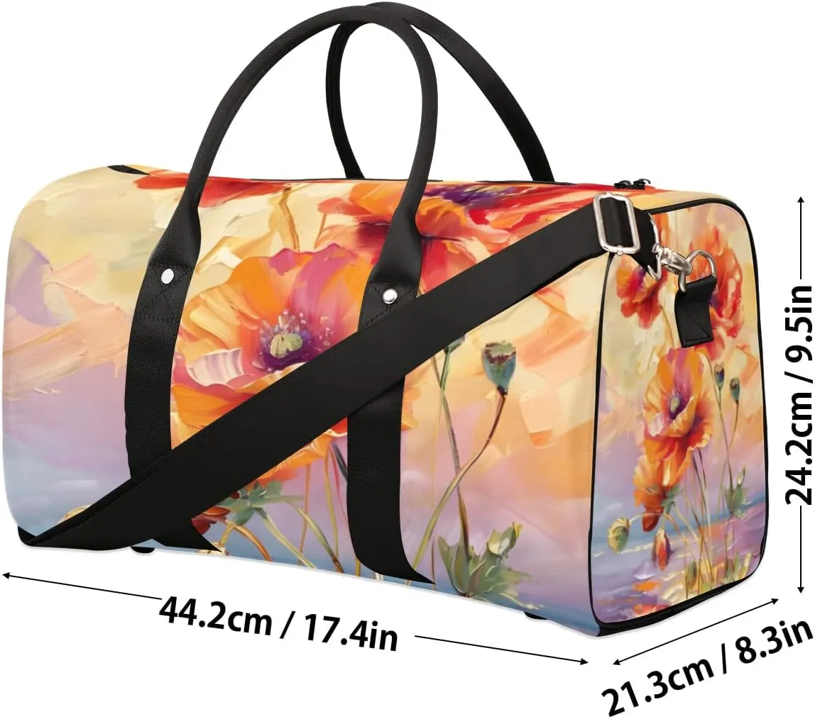 Travel Duffel Bag, Poppy Flower Floral Oil Painting Sports Tote Gym Bag Foldable Western Aztec Weekender Bag Carry on Luggage Handle Bag Overnight Shoulder Bag for Women Men,A-429