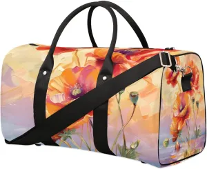 Travel Duffel Bag, Poppy Flower Floral Oil Painting Sports Tote Gym Bag Foldable Western Aztec Weekender Bag Carry on Luggage Handle Bag Overnight Shoulder Bag for Women Men,A-429