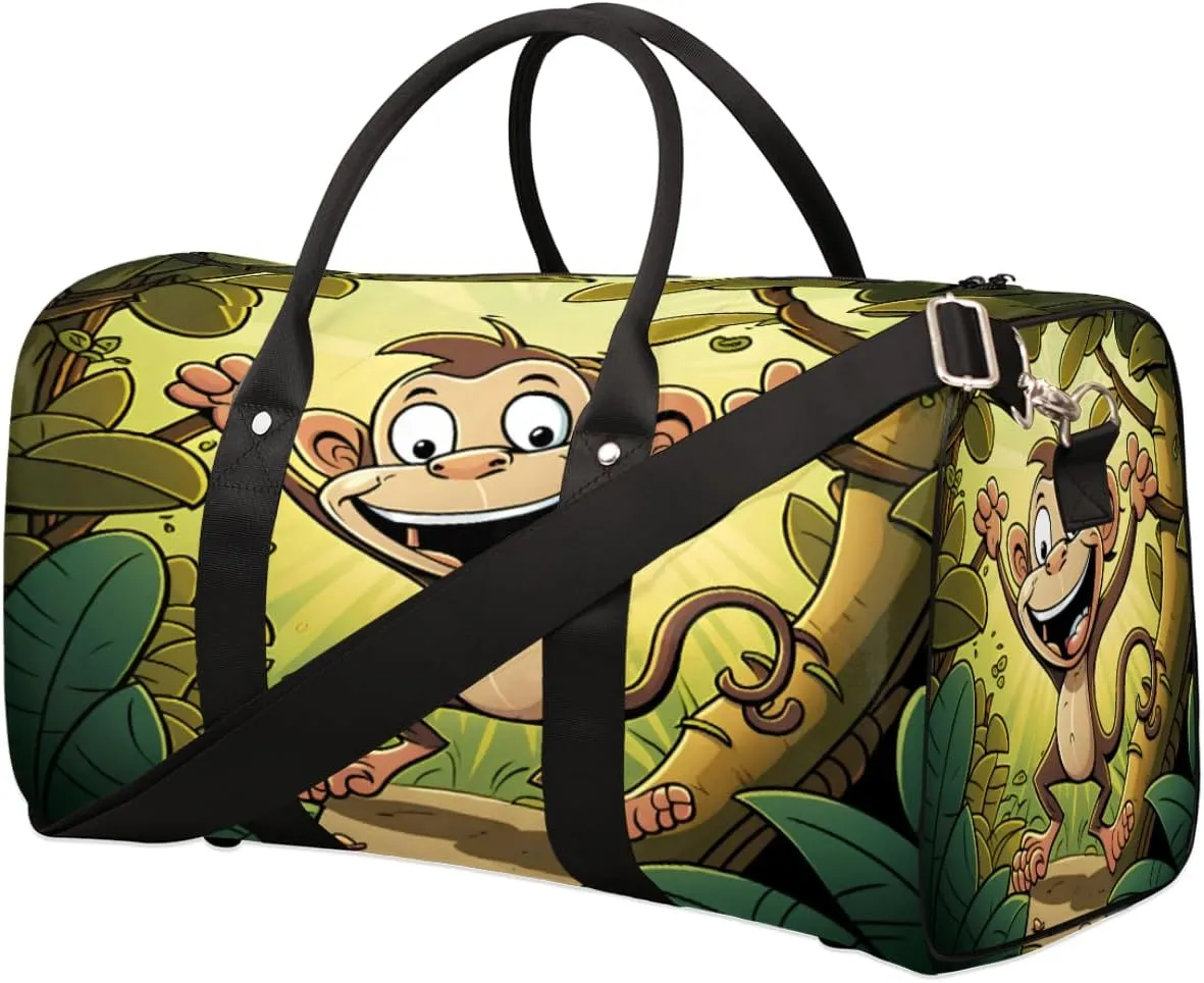 Travel Duffel Bag, Rainforest Monkey Green Leaves Sports Tote Gym Bag Foldable Weekender Bag Carry on Luggage Handle Bag Overnight Shoulder Bag for Women Men