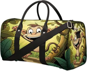 Travel Duffel Bag, Rainforest Monkey Green Leaves Sports Tote Gym Bag Foldable Weekender Bag Carry on Luggage Handle Bag Overnight Shoulder Bag for Women Men