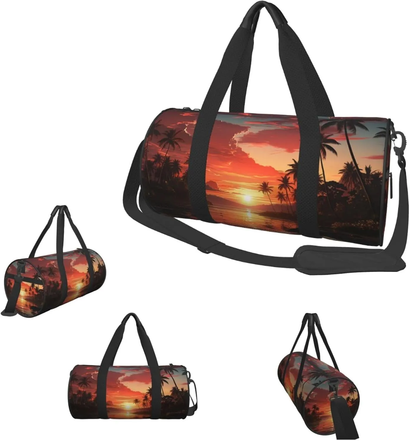 Travel Duffel Bag Sunset With Palm Trees Weekender Overnight Bag For Men Women Large Capacity Sports Gym Bag Canvas Carry On Tote Bags For Travel Yoga