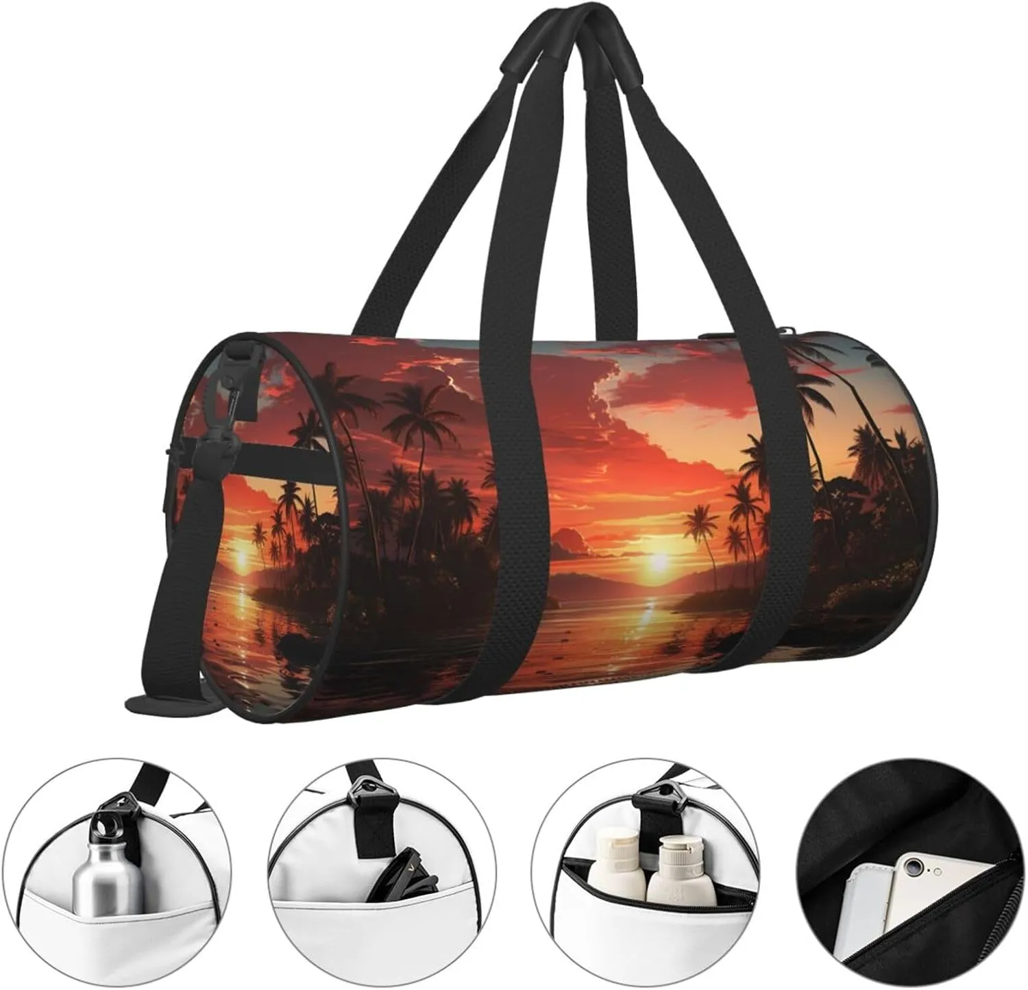 Travel Duffel Bag Sunset With Palm Trees Weekender Overnight Bag For Men Women Large Capacity Sports Gym Bag Canvas Carry On Tote Bags For Travel Yoga