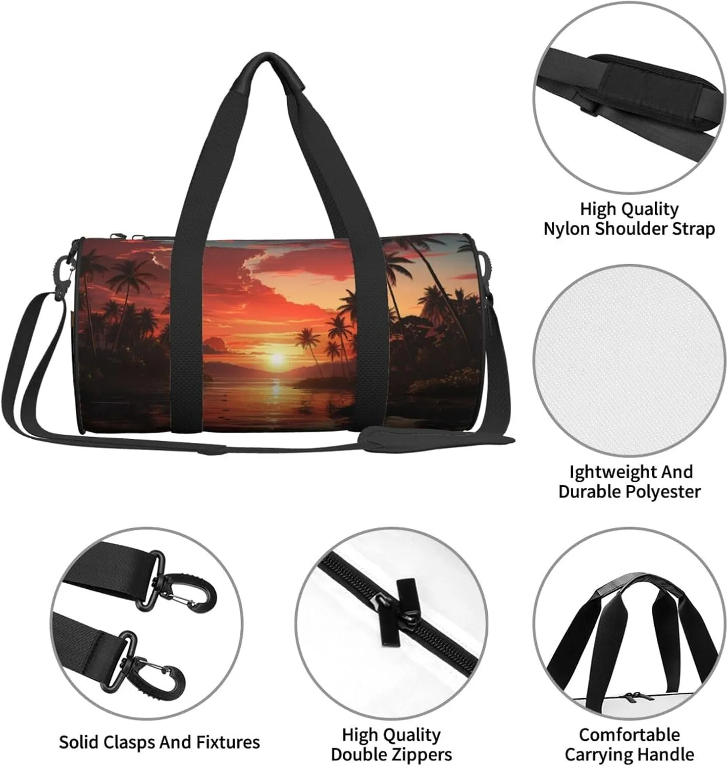 Travel Duffel Bag Sunset With Palm Trees Weekender Overnight Bag For Men Women Large Capacity Sports Gym Bag Canvas Carry On Tote Bags For Travel Yoga