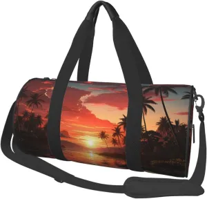 Travel Duffel Bag Sunset With Palm Trees Weekender Overnight Bag For Men Women Large Capacity Sports Gym Bag Canvas Carry On Tote Bags For Travel Yoga
