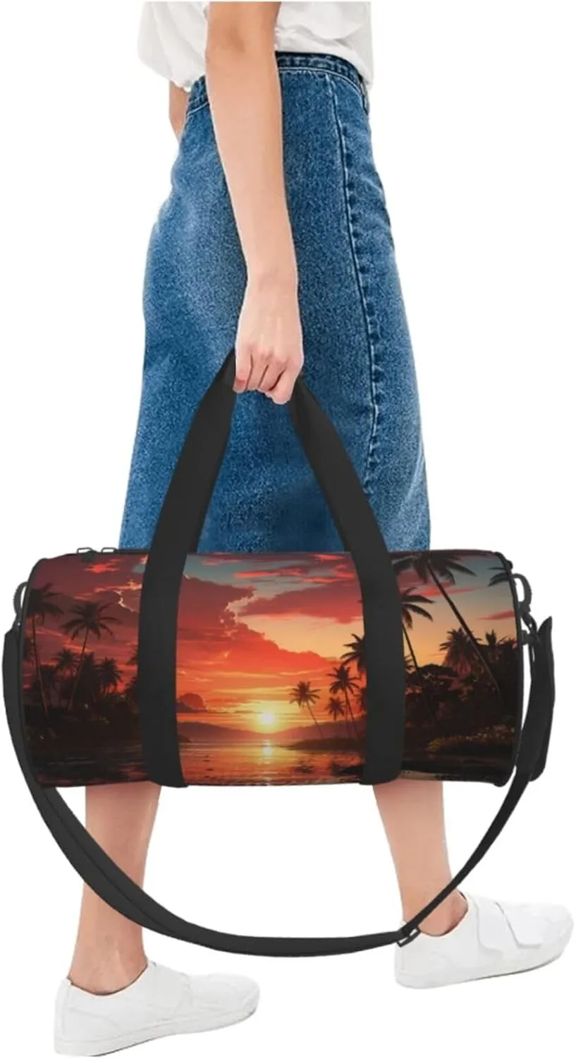 Travel Duffel Bag Sunset With Palm Trees Weekender Overnight Bag For Men Women Large Capacity Sports Gym Bag Canvas Carry On Tote Bags For Travel Yoga