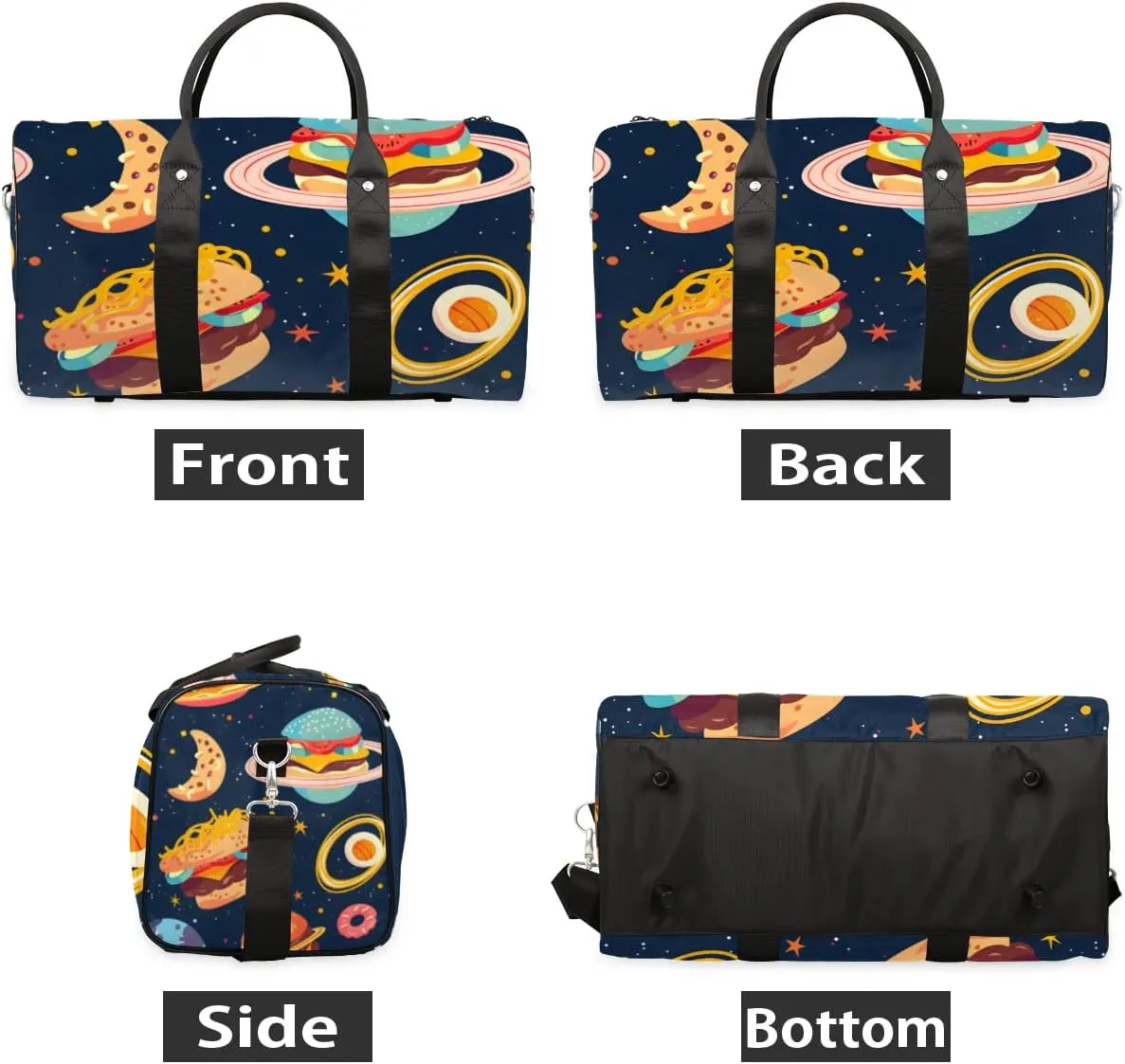 Travel Duffel Bag, Universe Cartoon Hamburger Planet Sports Tote Gym Bag Foldable Western Aztec Weekender Bag Carry on Luggage Handle Bag Overnight Shoulder Bag for Women Men,A-1028