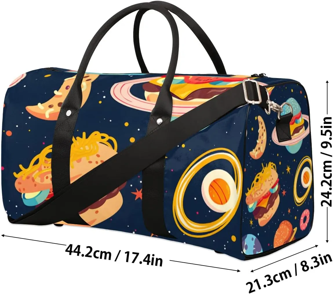 Travel Duffel Bag, Universe Cartoon Hamburger Planet Sports Tote Gym Bag Foldable Western Aztec Weekender Bag Carry on Luggage Handle Bag Overnight Shoulder Bag for Women Men,A-1028