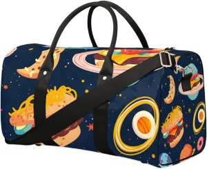 Travel Duffel Bag, Universe Cartoon Hamburger Planet Sports Tote Gym Bag Foldable Western Aztec Weekender Bag Carry on Luggage Handle Bag Overnight Shoulder Bag for Women Men,A-1028