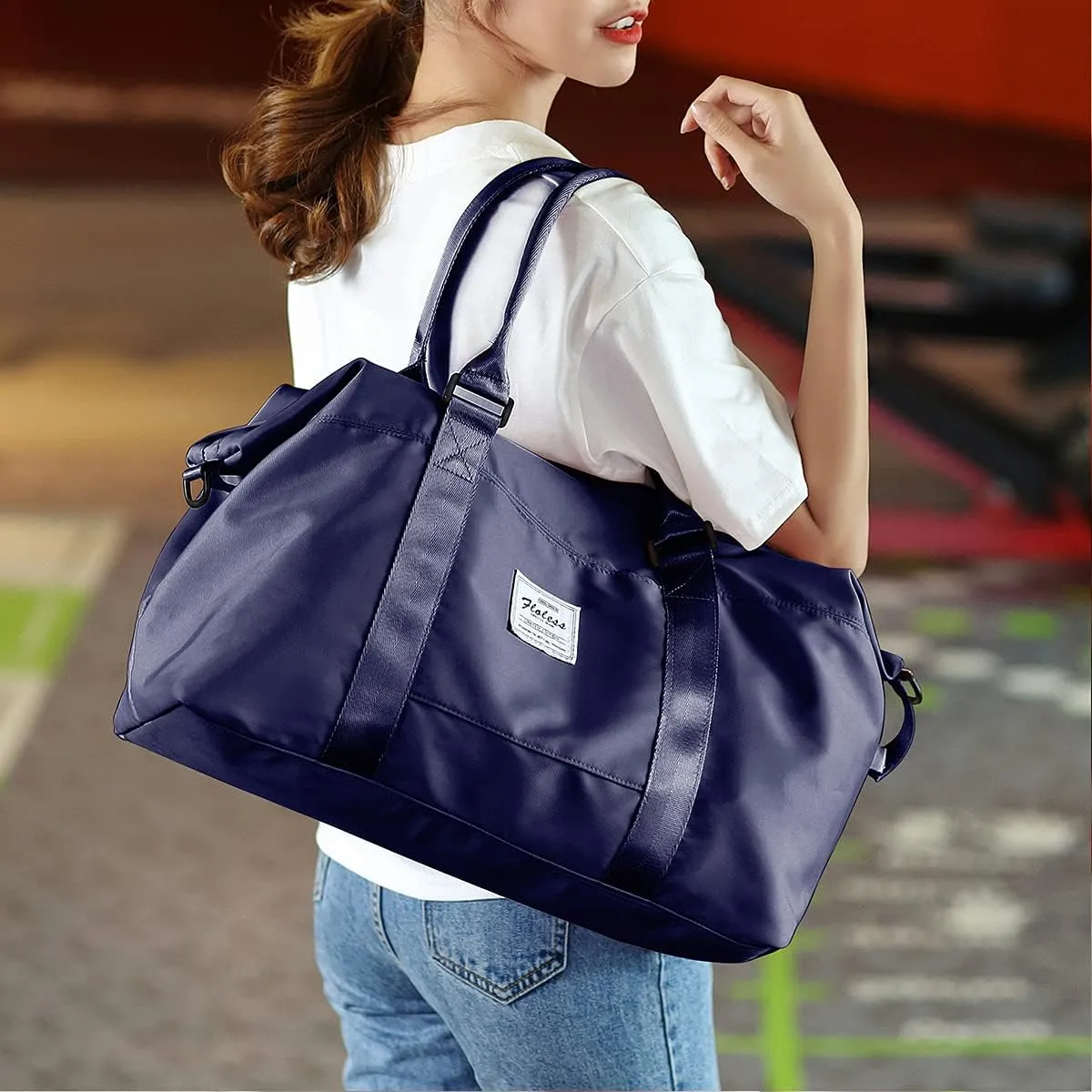 Travel Duffel Bag with Toiletry Bag, Sports Tote Gym Bag, Shoulder Weekender Overnight Bag for Women，Dark Blue