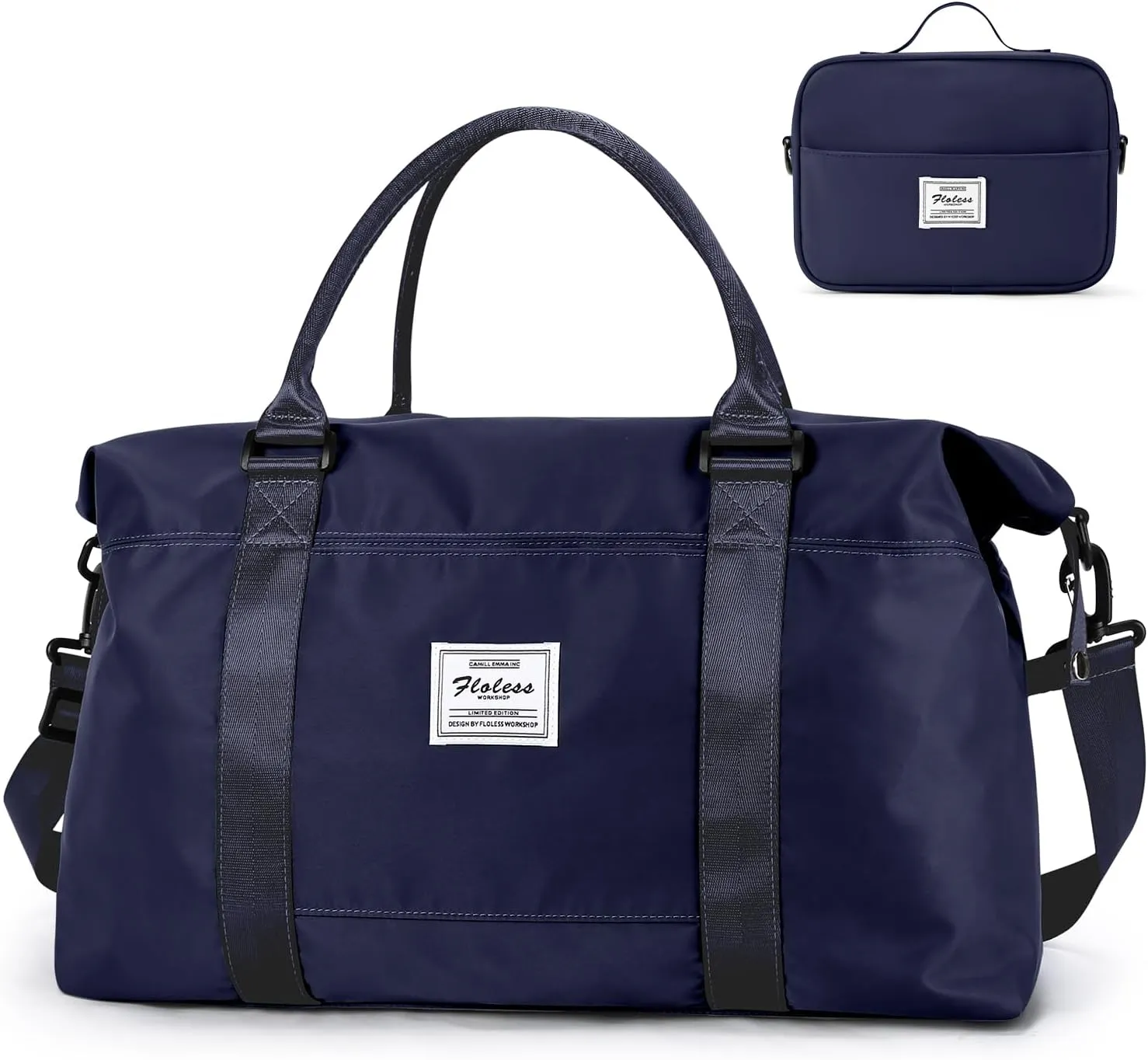Travel Duffel Bag with Toiletry Bag, Sports Tote Gym Bag, Shoulder Weekender Overnight Bag for Women，Dark Blue