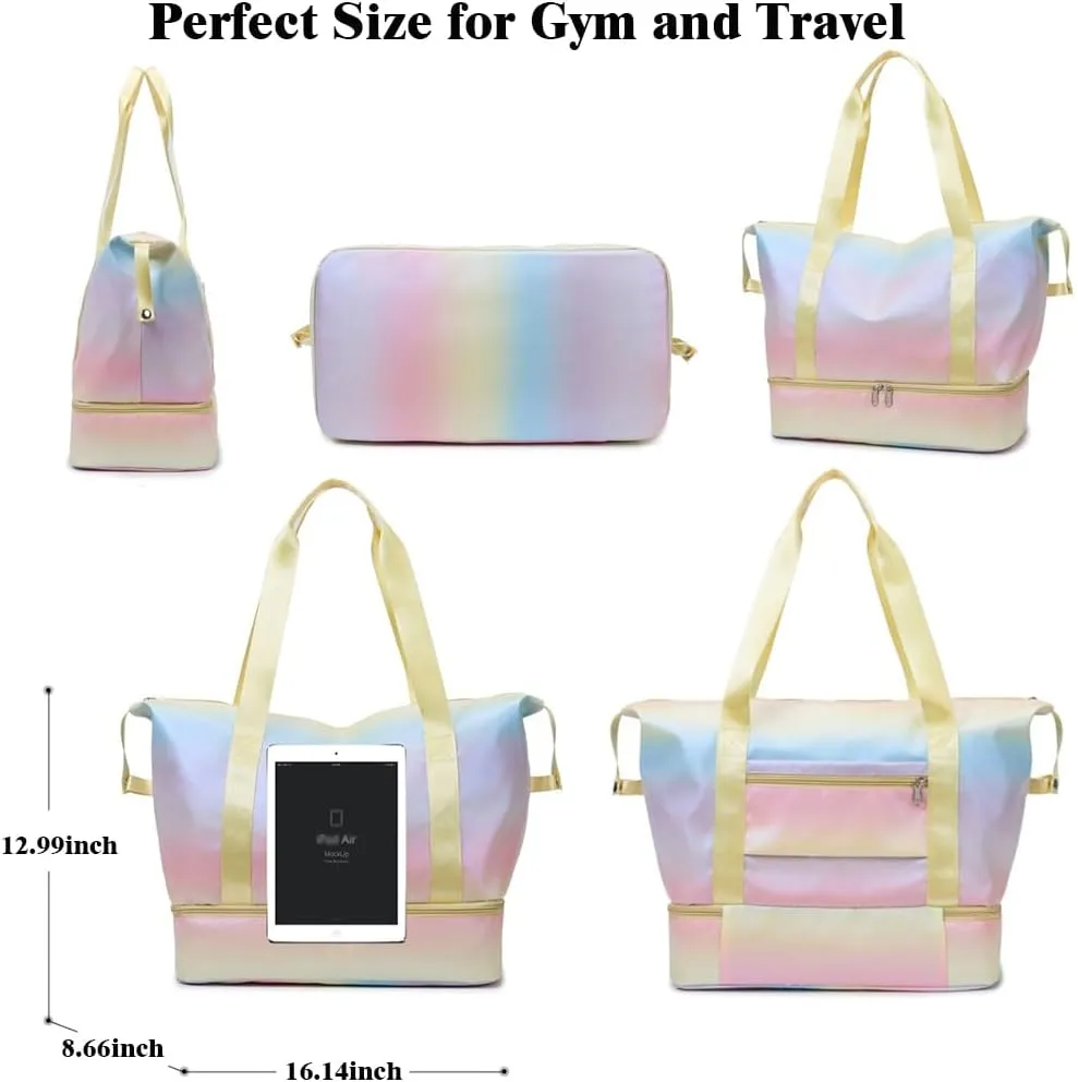 Travel Duffle Bag for Women Sturdy Weekender Bags with Bottom Shoes Compartment Waterproof Overnight Tote Bag with Wet Pocket (Pink)
