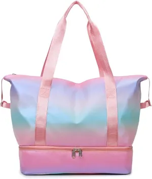 Travel Duffle Bag for Women Sturdy Weekender Bags with Bottom Shoes Compartment Waterproof Overnight Tote Bag with Wet Pocket (Pink)