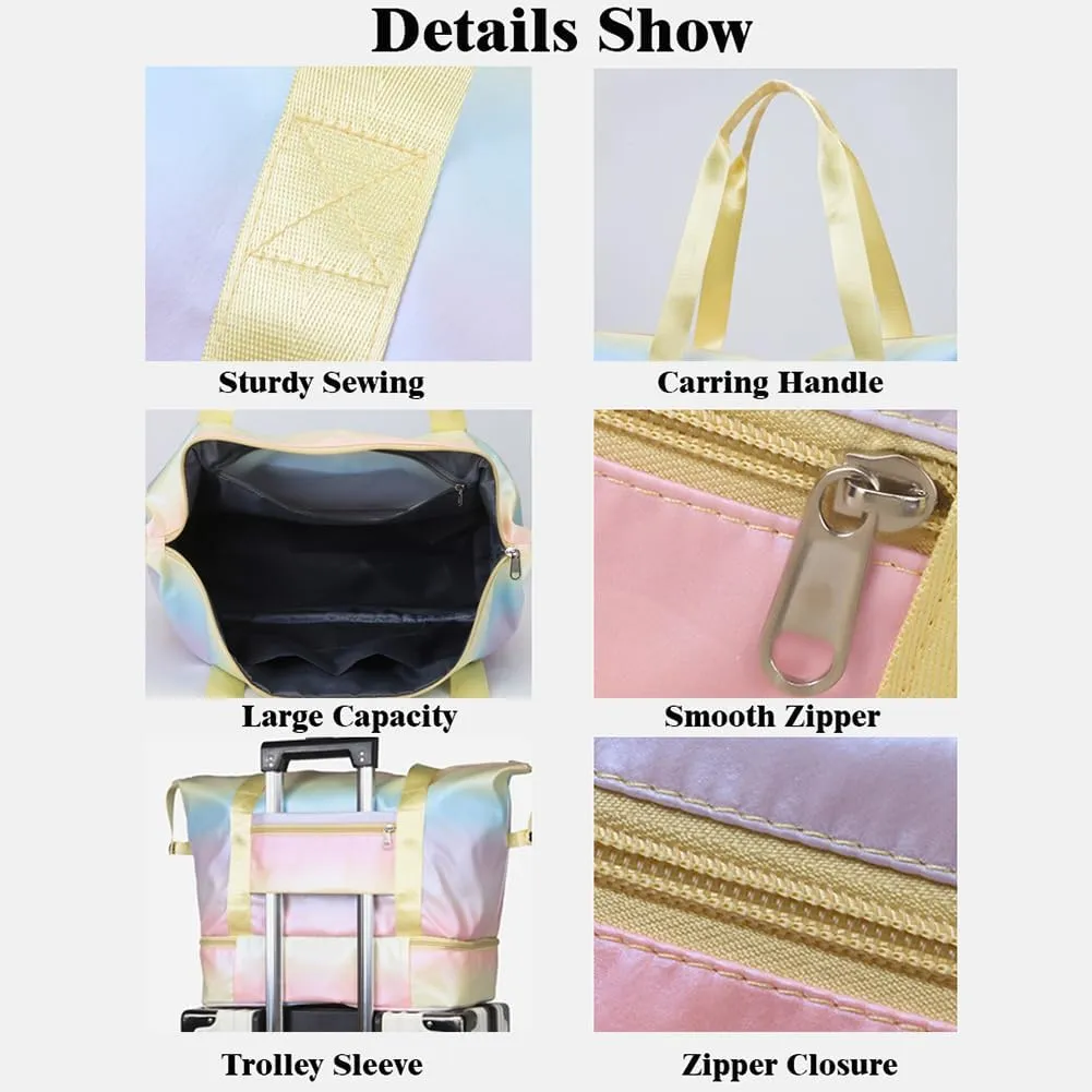 Travel Duffle Bag for Women Sturdy Weekender Bags with Bottom Shoes Compartment Waterproof Overnight Tote Bag with Wet Pocket (Pink)