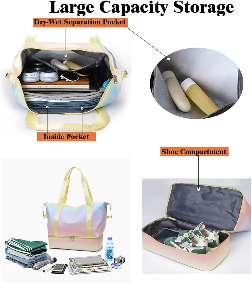 Travel Duffle Bag for Women Sturdy Weekender Bags with Bottom Shoes Compartment Waterproof Overnight Tote Bag with Wet Pocket (Pink)