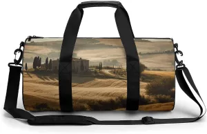 Travel Gym Duffle Bag, View of Typical Tuscany Landscape Print Duffle Bags,womens Mens Gym Bag,gym Bags,gym Bag with Shoe Compartment, 17.7in/9in/9in