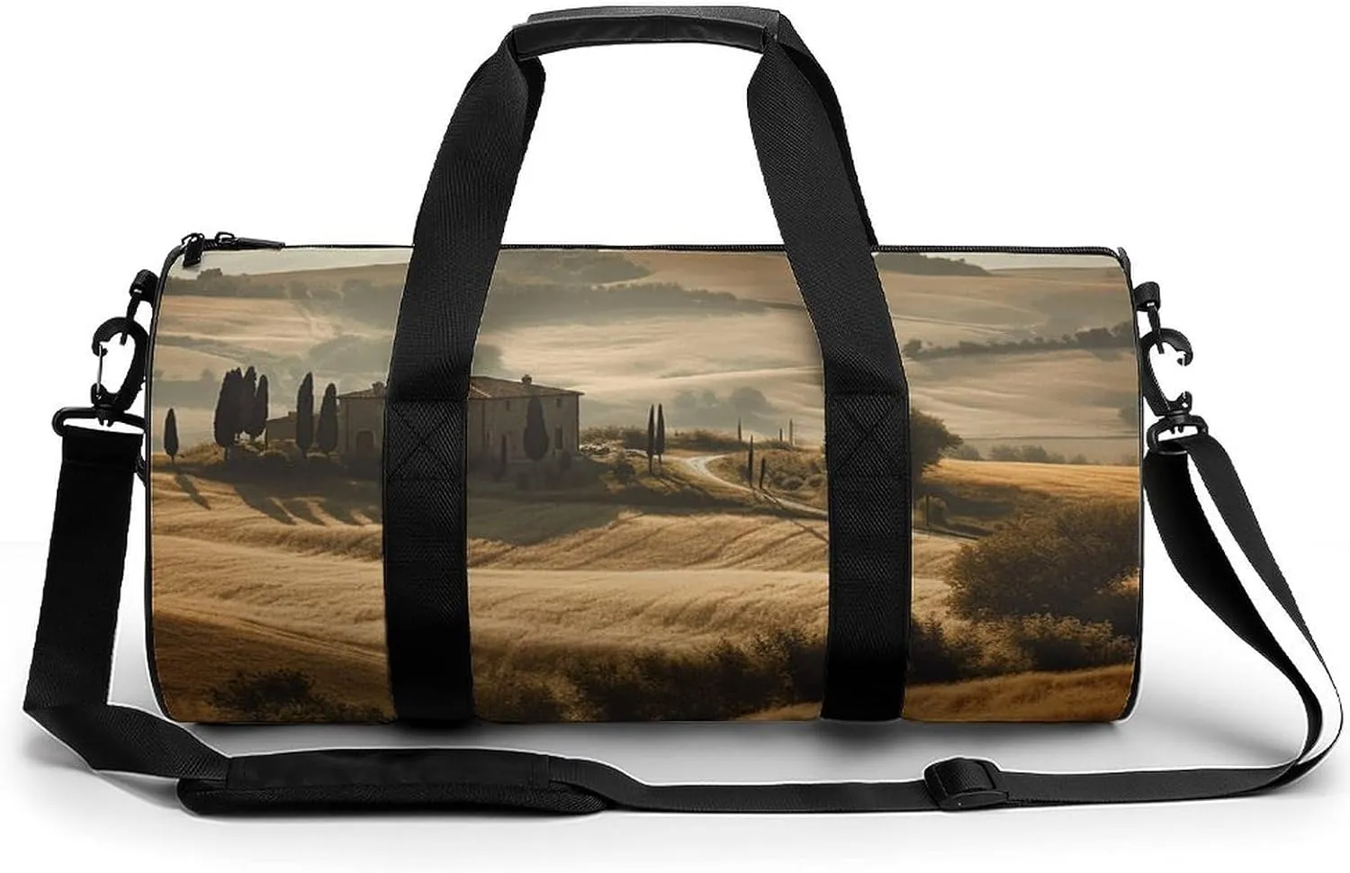 Travel Gym Duffle Bag, View of Typical Tuscany Landscape Print Duffle Bags,womens Mens Gym Bag,gym Bags,gym Bag with Shoe Compartment, 17.7in/9in/9in