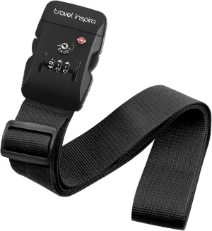 Travel Inspira Luggage Strap with TSA Combination Lock - Adjustable, Easy to Use, Protect Your Luggage, Black
