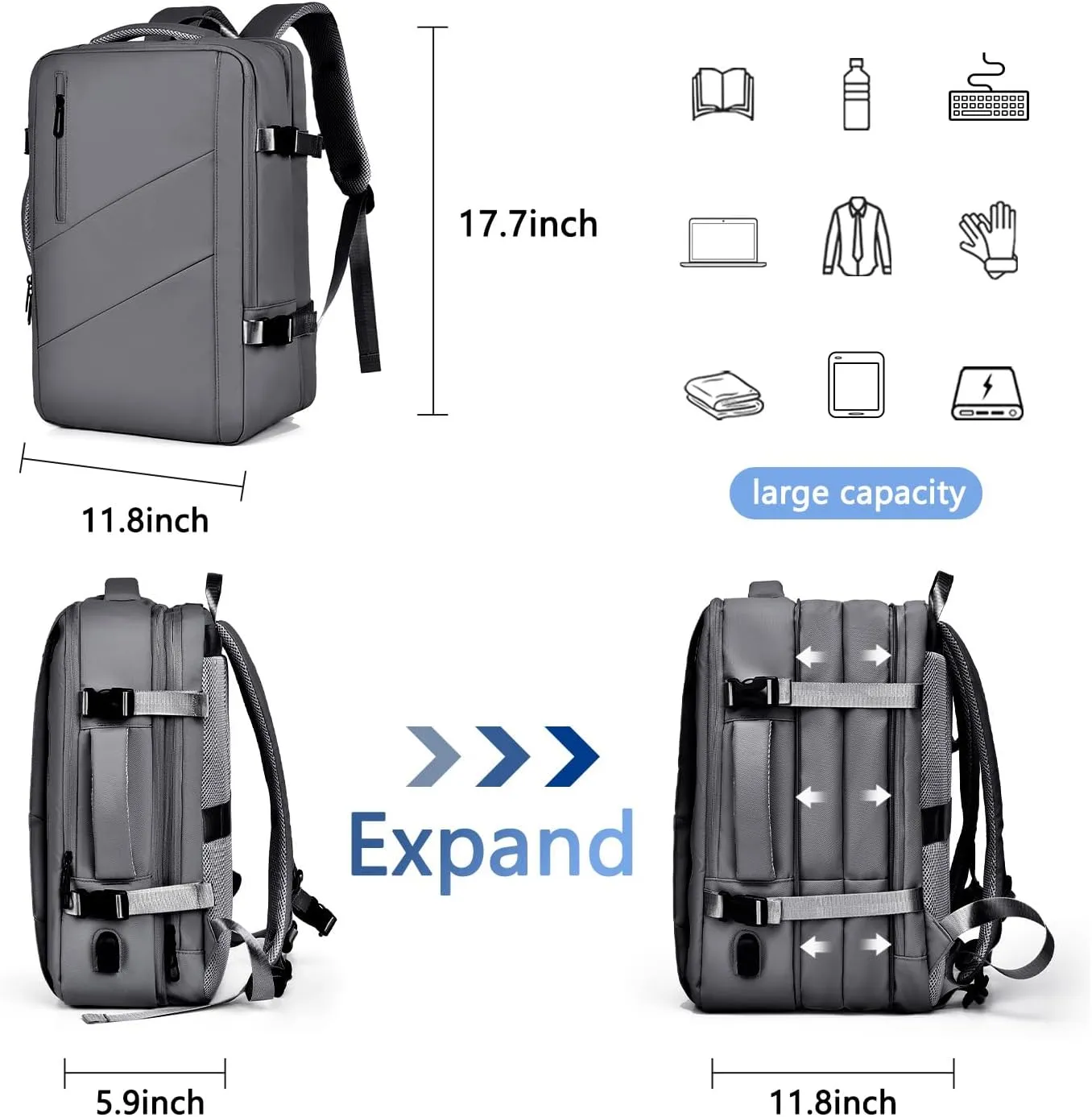 Travel laptop Backpack For Women Airline Approved, Carry On Backpack for 16 inch laptop with shoe compartment (grey)
