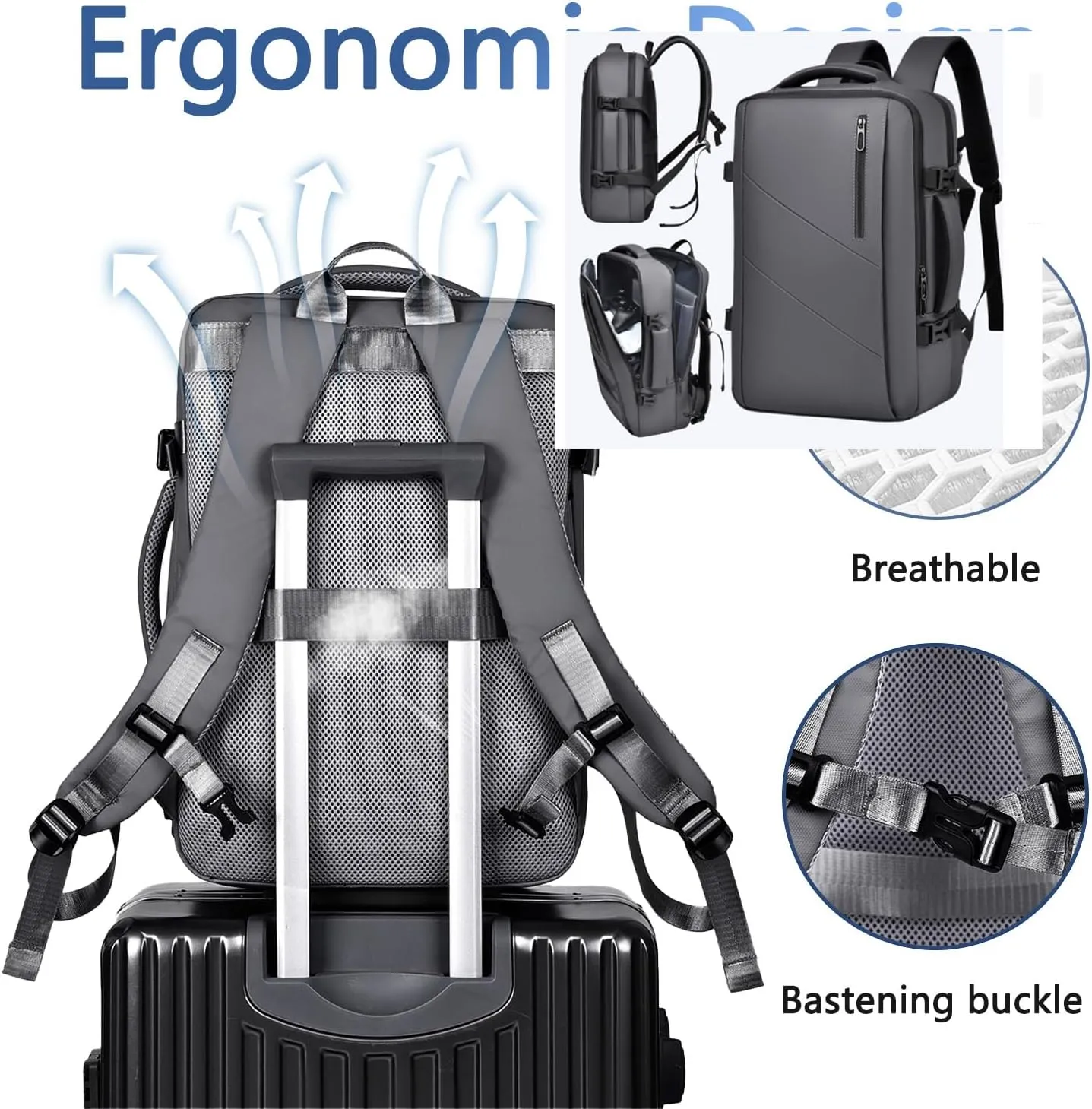 Travel laptop Backpack For Women Airline Approved, Carry On Backpack for 16 inch laptop with shoe compartment (grey)